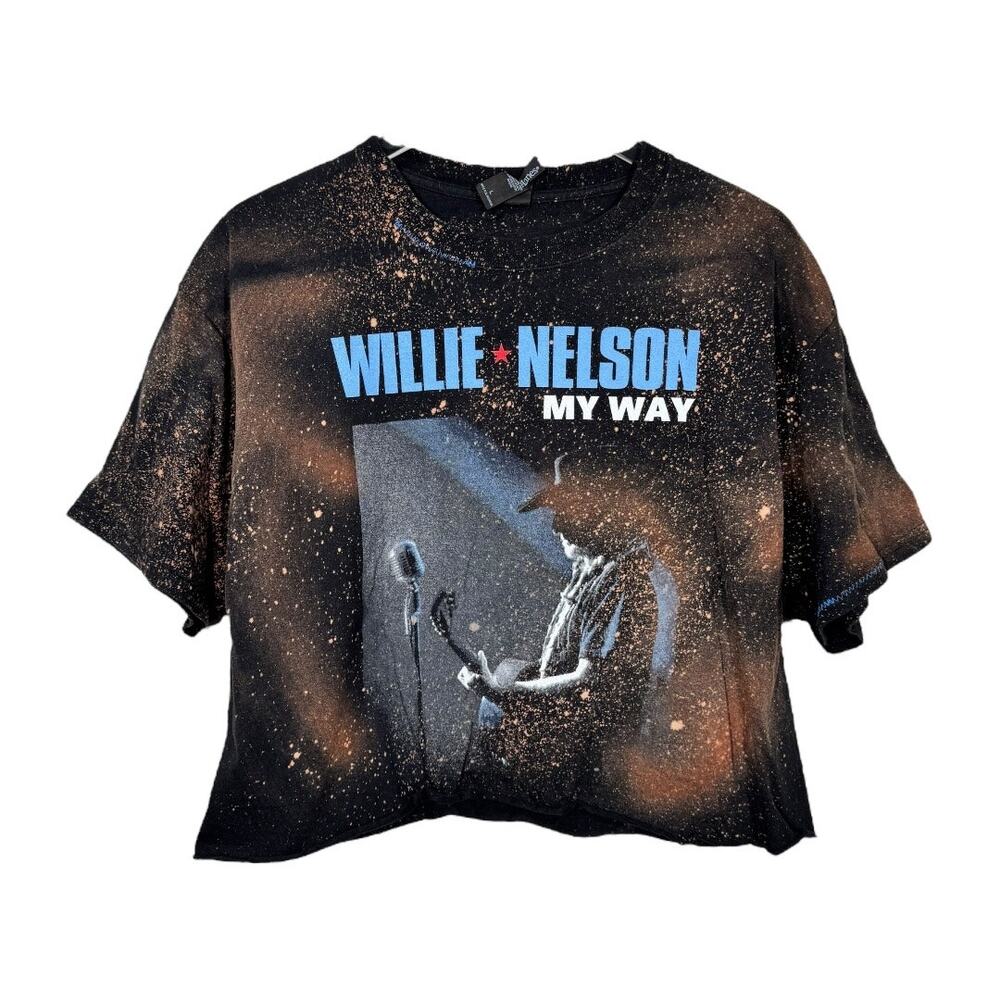 Reworked Willie Nelson Band Cropped Graphic Tee L Oversized Bleached Boho Edgy